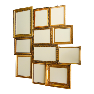 Collection of 11 Antique Gold Frames - Early 1900 - With Flexible Tabs and Backing Board