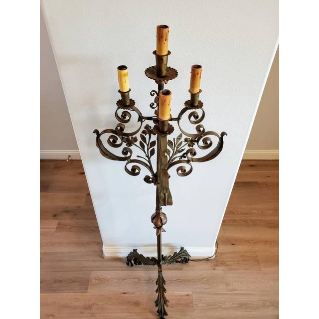 19th Century Spanish Forged Wrought Iron Electrified Candelabra Floor Lamp Chairish