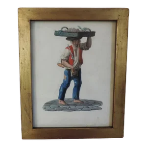 19th Century Italian Neapolitan Gouache Painting of a Fruit Seller