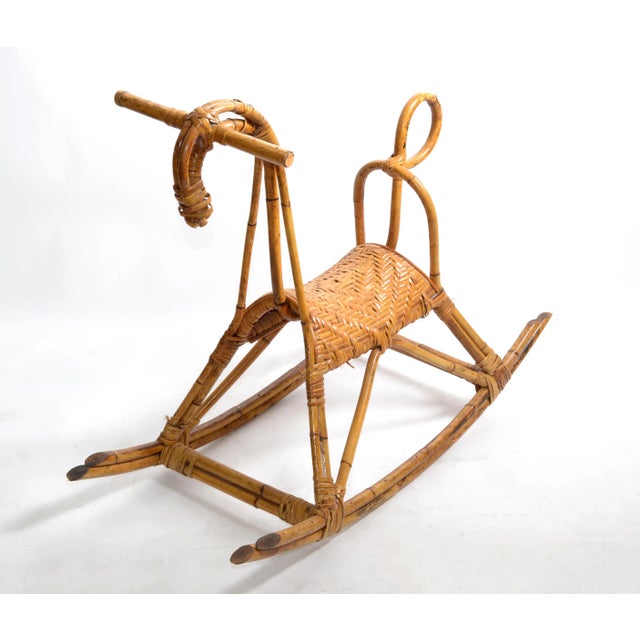 Vintage Franco Albini 1960 Rattan Cane & Bamboo Rocking Horse, Animal Sculpture Italy For Sale - Image 11 of 13