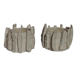 5.9" by 7" by 6.7" One-of-a-Kind Neutral Palette Hand Built Glazed Ceramic Planters by Diane Grant - Set of 2 / Plant Stands