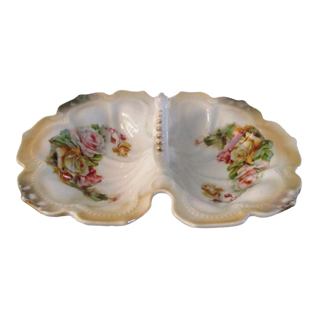 1920s German Hand-Painted Divided Floral Bowl For Sale