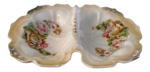 1920s German Hand-Painted Divided Floral Bowl