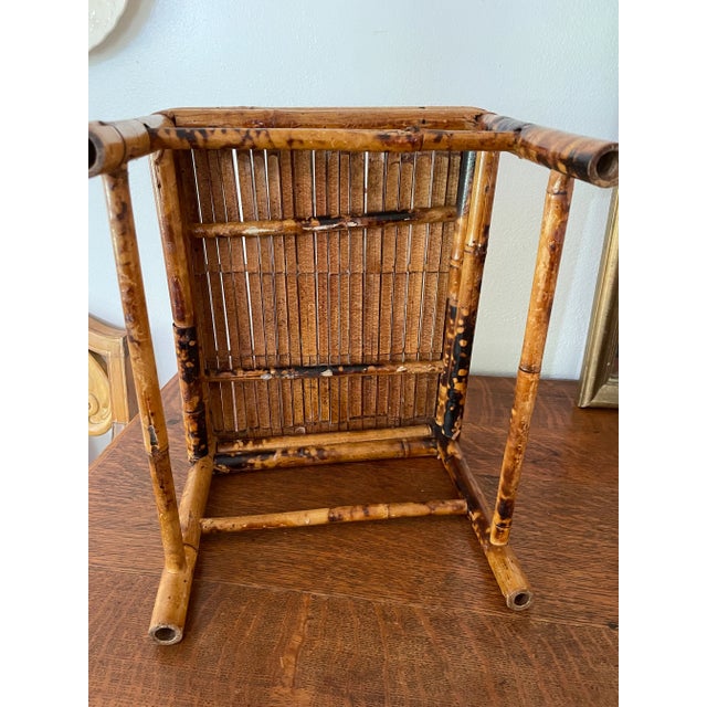 Vintage 1970’s Large Scorched Bamboo Plant Stand or Riser For Sale - Image 4 of 7