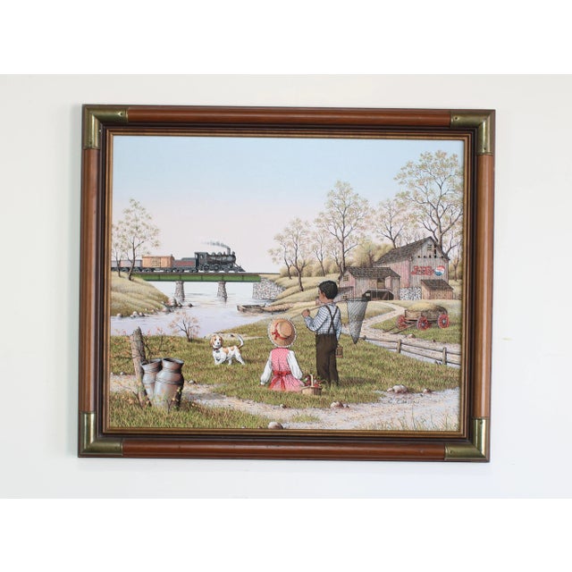 Lovely serigraph of kids playing on farm Signed "C. Carson" Dimensions; 28" Width x 24" Height See pictures and condition...