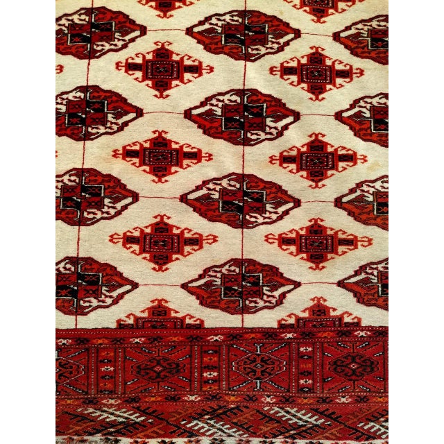 Tribal Vintage Turkmen Area Rug in All Over Geometric Pattern in Ivory, Red, Black For Sale - Image 3 of 10