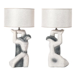 Pair of Mid-Century Modernist Abstract Figural Ceramic Table Lamps For Sale