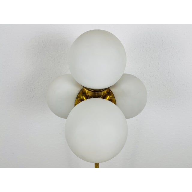 1960s Midcentury Brass and Opaline Glass 4-Arm Floor Lamp by Kaiser, Germany, 1960s For Sale - Image 5 of 8