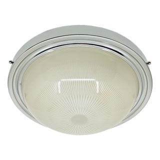 Italian Chrome Plated & Grey Metal, Molded Glass Ceiling Lamp, 1960s by Sergio Mazza for Artemide For Sale