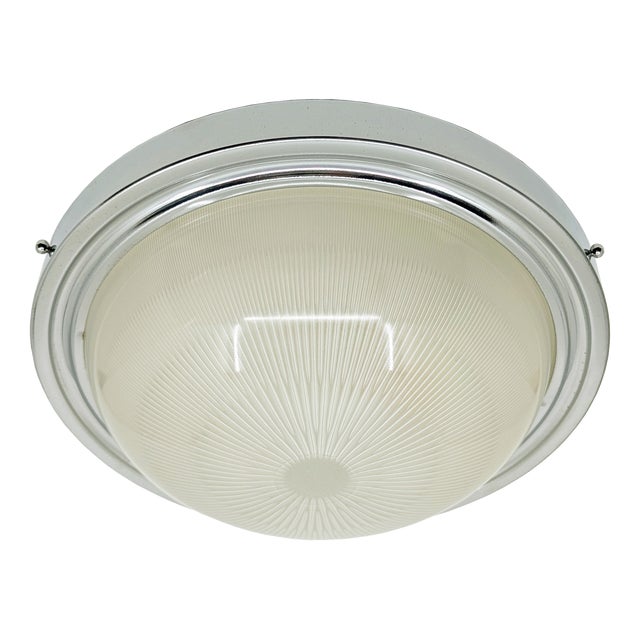 Italian Chrome Plated & Grey Metal, Molded Glass Ceiling Lamp, 1960s by Sergio Mazza for Artemide For Sale