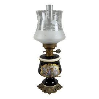 Vintage Porcelain, Brass, and Glass Table Lamp from Limoges, France For Sale