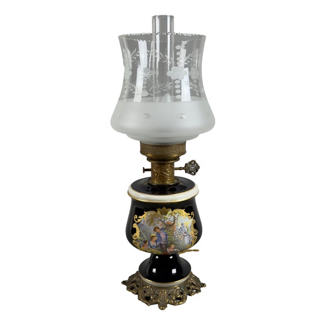 Vintage Porcelain, Brass, and Glass Table Lamp from Limoges, France For Sale