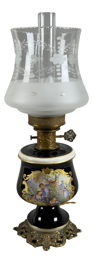Vintage Porcelain, Brass, and Glass Table Lamp from Limoges, France