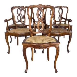 Louis XV Style Cane Seat Dining Chairs Set of 6 For Sale