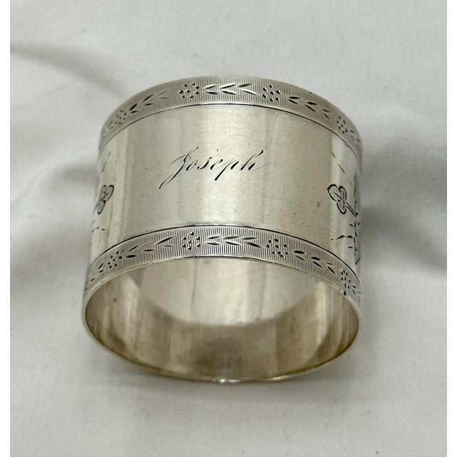 Silver Antique American Victorian Hand Made Coin Silver Presentation Napkin Ring "From Mother" to "Joseph" - Circa 1860s For Sale - Image 8 of 12