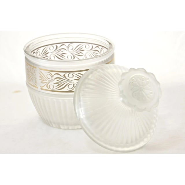 Hollywood Regency Fluted Frost Glass Jar For Sale - Image 3 of 4