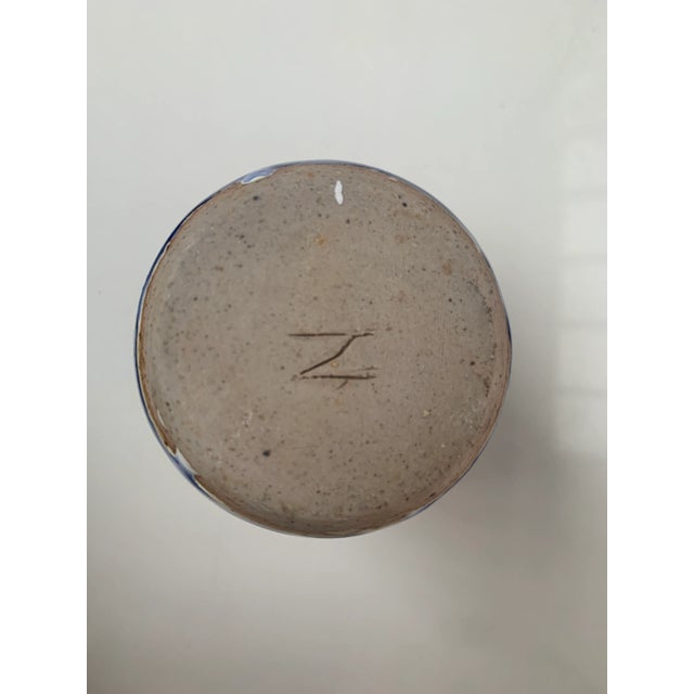 Mid 20th Century Round Blue Ceramic Vase For Sale - Image 9 of 10