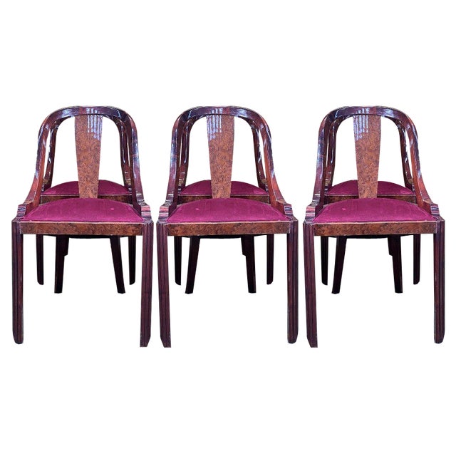 Art Deco Gondola Chairs, Set of 6 For Sale