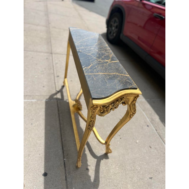 Gold 1960s Gold Leaf Console Table With Marble Top For Sale - Image 8 of 11