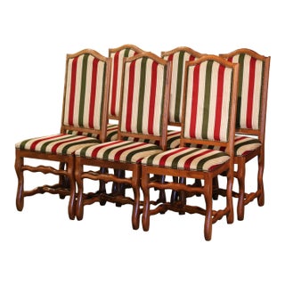 Set of Six French Louis XIII Style Beech Dining Chairs With Os De Mouton For Sale