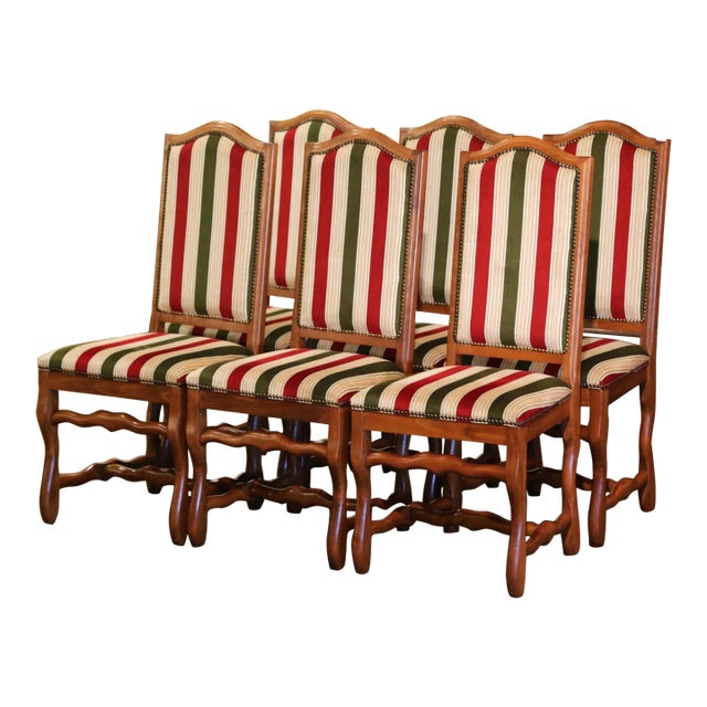 Set of Six French Louis XIII Style Beech Dining Chairs With Os De Mouton For Sale