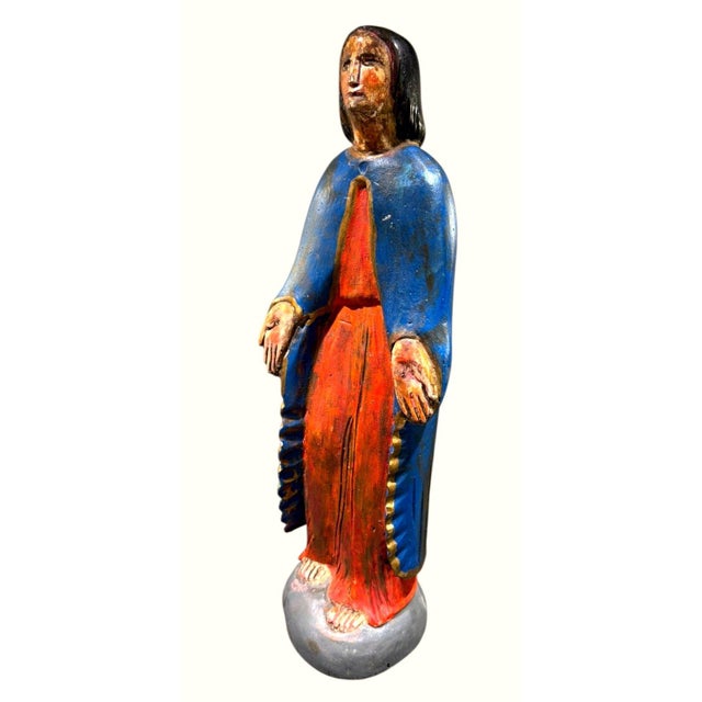 Vintage Hand-Carved Polychrome Wood Jesus Christ Folk Art Devotional Statue Striking vintage hand-carved wooden religious...