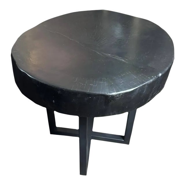 Wabi Sabi Side Table – Ebonized Wood, Rustic Modern Design For Sale