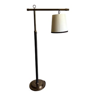Late 20th Century Attributed to Baker Adjustable Brass & Leather Pharmacy Floor Lamp For Sale