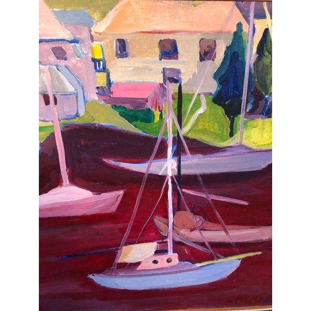 1960s Signed Mid Century Modern Abstract of Sailboats For Sale - Image 4 of 13