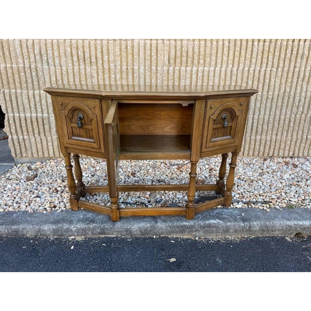 Brown Vintage Jacobean Style Oak Sideboard Cupboard Cabinet For Sale - Image 8 of 18