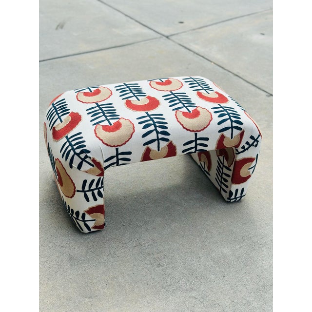 1970s Vintage Waterfall Bench Reupholstered in Designer Fabric For Sale - Image 5 of 11
