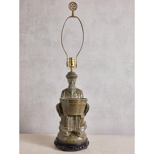 1970s Chinese Confucius Green Ceramic Lamp For Sale - Image 15 of 15