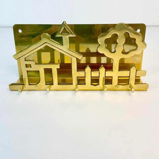 Mid-Century Americana Boho Chic Brass Letter Holder & Key Hook For Sale - Image 9 of 9