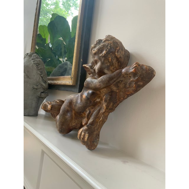 Vintage Gilded Wooden Altar Sculpture Putti, Cherub, Angel For Sale - Image 4 of 6