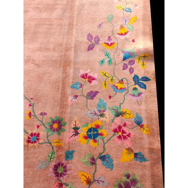 1930s 1930s Orange-Peach Floral Modern Antique Chinese Art Deco Rug Handknotted Carpet For Sale - Image 5 of 7
