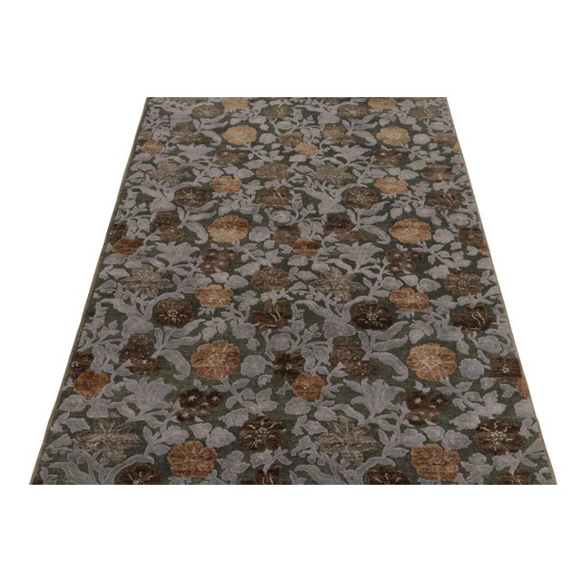 Contemporary Rug & Kilim’s Contemporary Rug in Beige-Brown and Gray-Blue Floral Patterns For Sale - Image 3 of 7