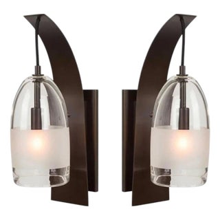 Pair of "Mateo" Wall Sconces by Marian Jamieson in Bronze & Smoked Glass For Sale