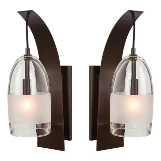 Pair of "Mateo" Wall Sconces by Marian Jamieson in Bronze & Smoked Glass For Sale