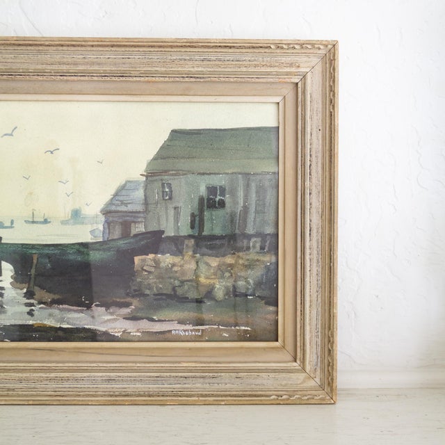 Blue Framed Coastal Painting of Cape Ann Gloucester Massachussets Signed Roubaud For Sale - Image 8 of 10