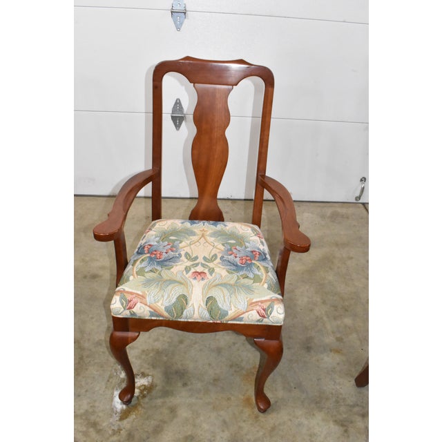 Set of 8 Harden Solid Cherry Queen Anne Dining Chairs W/Floral Upholstery For Sale - Image 9 of 16