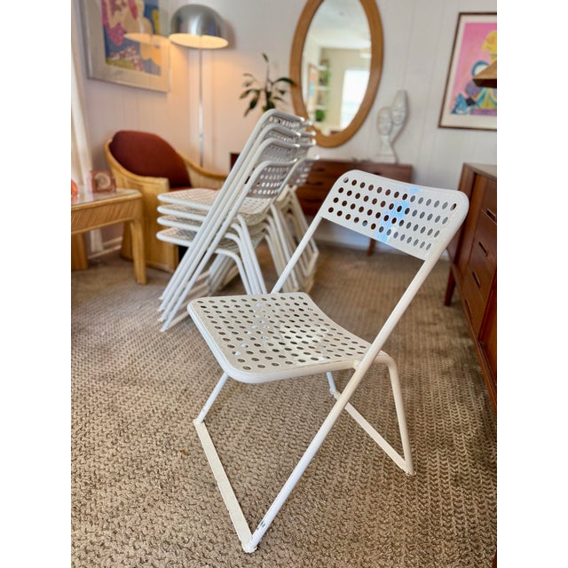 A Vintage Set of 9 White Metal Chairs in the Style of Egon Eirmann, Made in France, Circa 1970s. For Sale - Image 13 of 16