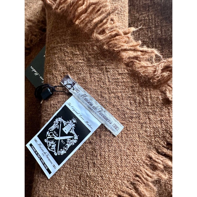 Pure French Virgin Wool Throw in Havane For Sale - Image 4 of 4