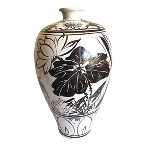 Vintage Chinese Cizhou Kiln Hand Painted Brown Duck Floral Porcelain Glazed Vase