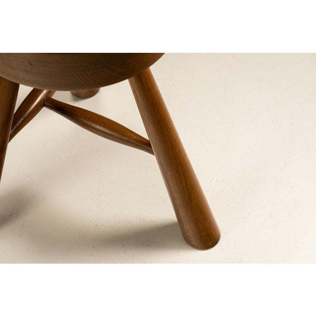 Brown Three-Legged Stools in Ash in the style of Charlotte Perriand, 1970s, Set of 2 For Sale - Image 8 of 9