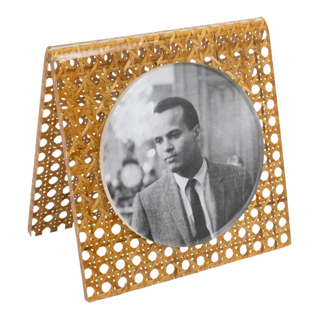 Team Guzzini Italy Lucite and Wicker Picture Frame For Sale