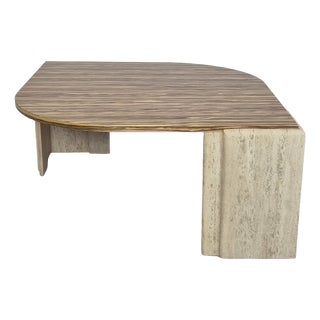 Mid-Century Coffee Table in Travertine and Olive Wood Veneer, 1970s For Sale