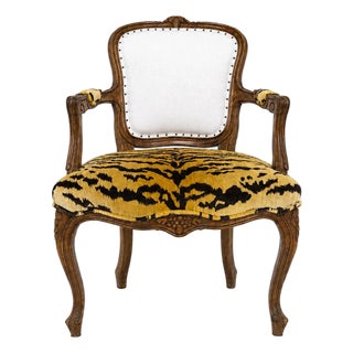 French Louis XV Fauteuil C. 1760-1780 W/ Scalamandre Tigre Silk Velvet For Sale