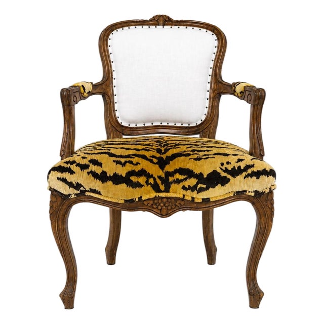 French Louis XV Fauteuil C. 1760-1780 W/ Scalamandre Tigre Silk Velvet For Sale