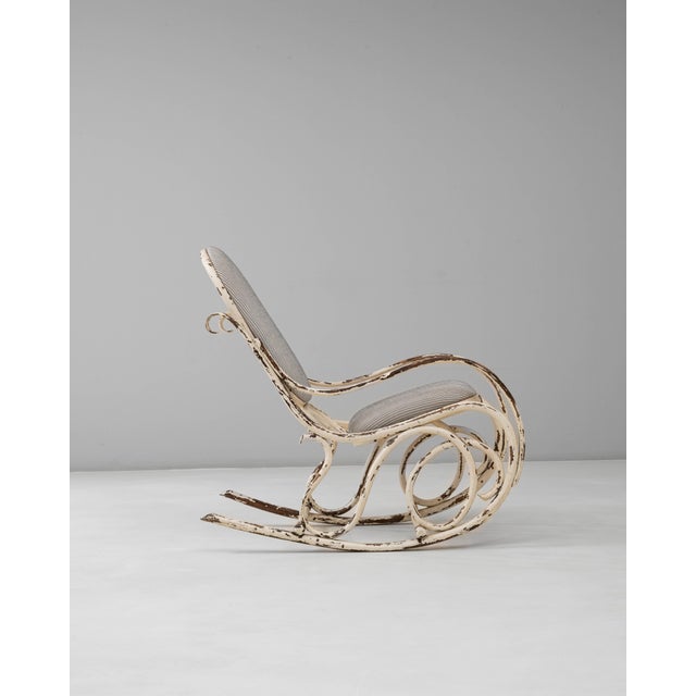 1920s Austrian Thonet-Style Bentwood Rocking Chair with Striped Upholstery For Sale - Image 17 of 18