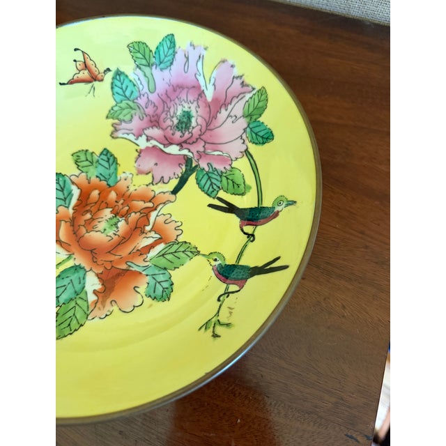 Chinese Asian Porcelain Decorative Bowl in Brass For Sale - Image 3 of 8
